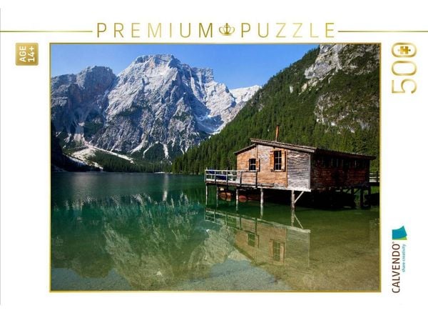 CALVENDO Puzzle Fischerhütte am Pragser Wildsee | 500 Teile Lege-Größe 48 × 36 cm Foto-Puzzle für Erwachsene