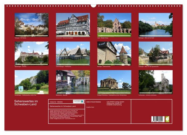 Produktbild: Sehenswertes im Schwaben-Land (Wandkalender 2026 DIN A2 quer), CALVENDO Monatskalender