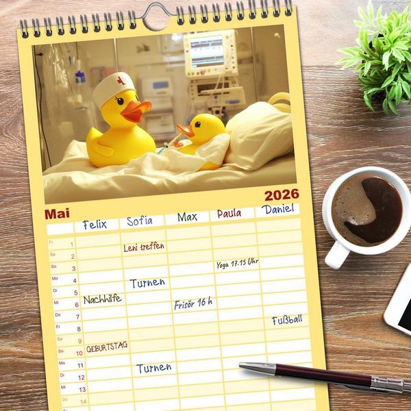 Produktbild: Familienplaner 2026 - Badeenten Kalender - Quietscheenten in der Berufswelt mit 5 Spalten (Wandkalender, 21 x 45 cm) CALVENDO