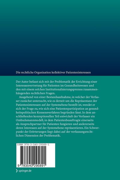 Produktbild: Die rechtliche Organisation kollektiver Patienteninteressen
