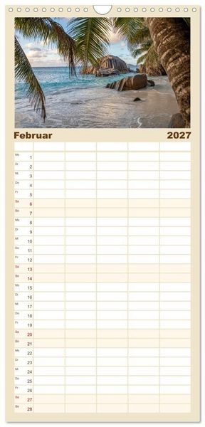Produktbild: Familienplaner 2027 - Seychellen: La Digue und Mah&eacute; - zwei Trauminseln mit 5 Spalten (Wandkalender, 21 x 45 cm) CALVENDO