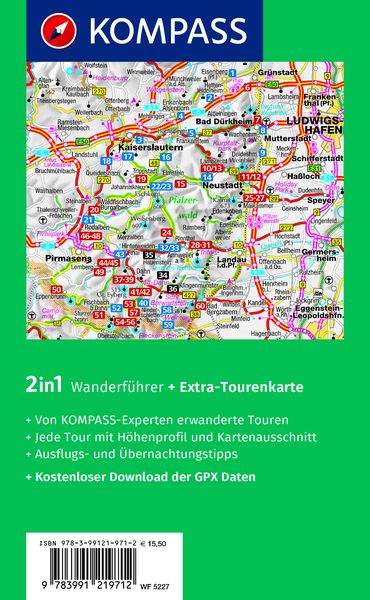 Produktbild: KOMPASS Wanderf&uuml;hrer Pf&auml;lzerwald und Deutsche Weinstra&szlig;e, 60 Touren mit Extra-Tourenkarte