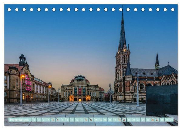 Produktbild: Chemnitz zur blauen Stunde (Tischkalender 2026 DIN A5 quer), CALVENDO Monatskalender
