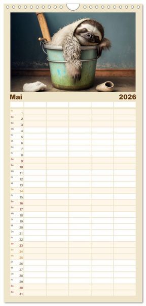 Produktbild: Familienplaner 2026 - Der Kalender f&uuml;r echte Faultiere mit 5 Spalten (Wandkalender, 21 x 45 cm) CALVENDO