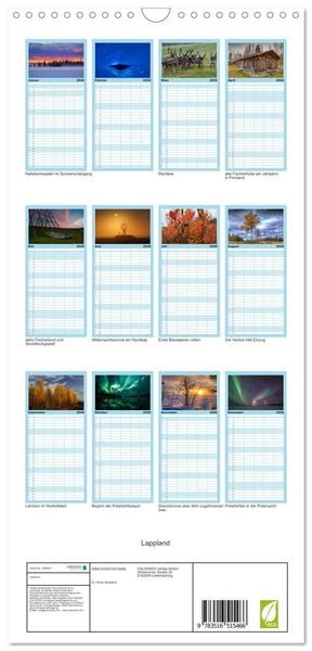 Produktbild: Familienplaner 2026 - Lappland mit 5 Spalten (Wandkalender, 21 x 45 cm) CALVENDO