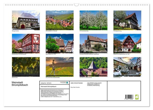 Produktbild: Weinstadt Str&uuml;mpfelbach (Wandkalender 2026 DIN A2 quer), CALVENDO Monatskalender