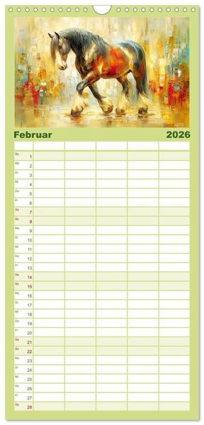 Produktbild: Familienplaner 2026 - Im Glanz der Pferde. Edle Sch&ouml;nheiten in moderner &Ouml;loptik mit 5 Spalten (Wandkalender, 21 x 45 cm) CALVENDO
