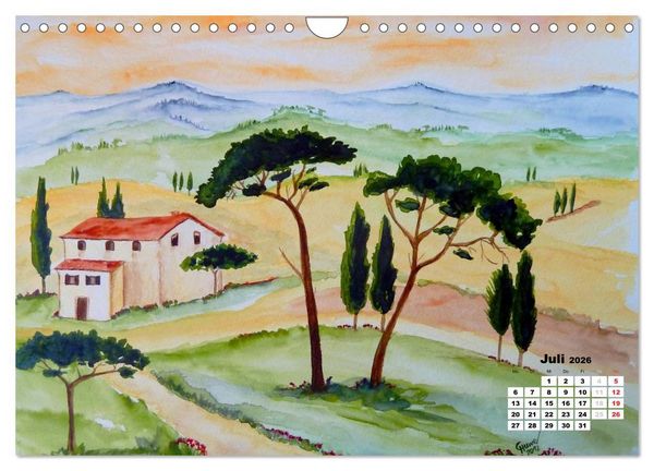 Produktbild: Toskana in Aquarell (Wandkalender 2026 DIN A4 quer), CALVENDO Monatskalender