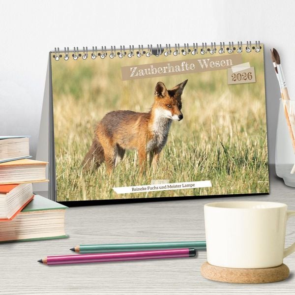 Produktbild: Zauberhafte Wesen - Reineke Fuchs und Meister Lampe (Tischkalender 2026 DIN A5 quer), CALVENDO Monatskalender