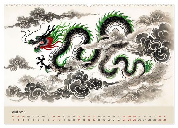 Produktbild: Chinesische Tierkreiszeichen - Kunstvolle KI-Tuschemalerei des Ostens (Wandkalender 2026 DIN A2 quer), CALVENDO Monatskalender