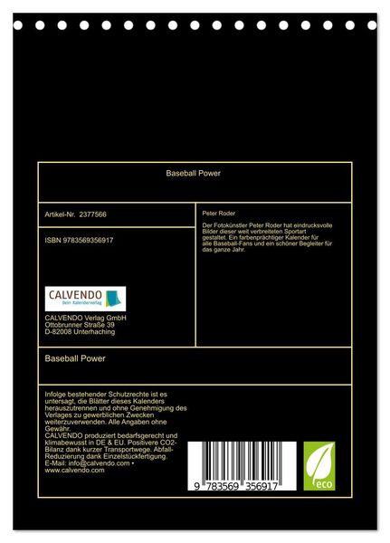Produktbild: Baseball Power (Tischkalender 2027 DIN A5 hoch), CALVENDO Monatskalender