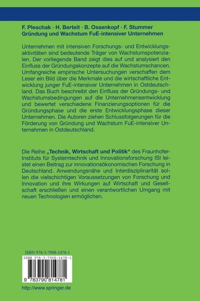 Produktbild: Gr&uuml;ndung und Wachstum FuE-intensiver Unternehmen