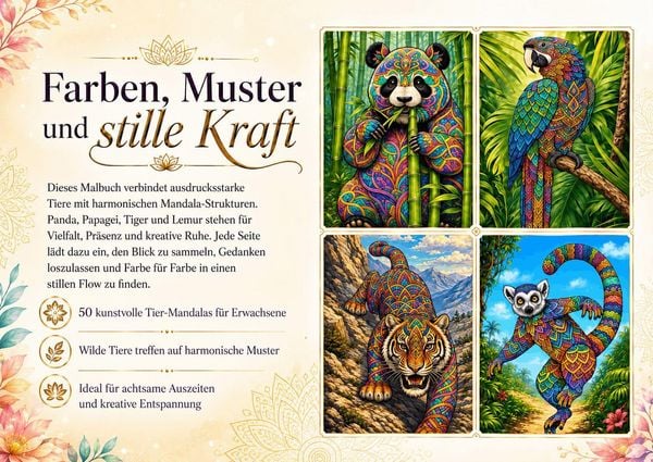 Produktbild: Mandala Tiere Malbuch f&uuml;r Erwachsene mit 50 sch&ouml;nen Ausmalmotiven