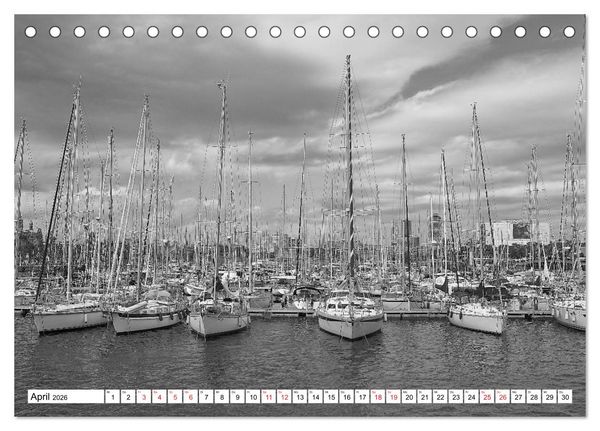 Produktbild: Barcelona Schwarz / Wei&szlig; Impressionen (Tischkalender 2026 DIN A5 quer), CALVENDO Monatskalender