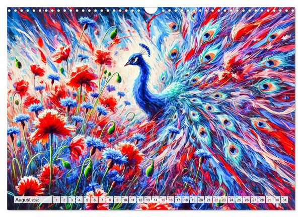 Produktbild: Tanz der Pfauen - Jahreszeiten in abstrakter Eleganz (Wandkalender 2026 DIN A3 quer), CALVENDO Monatskalender