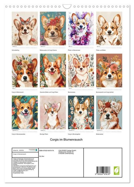 Produktbild: Corgis im Blumenrausch (Wandkalender 2027 DIN A3 hoch), CALVENDO Monatskalender