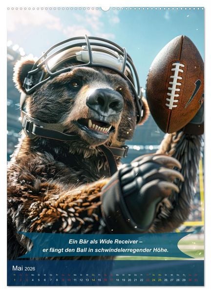 Produktbild: American Football mit tierischem Humor (hochwertiger Premium Wandkalender 2026 DIN A2 hoch), Kunstdruck in Hochglanz