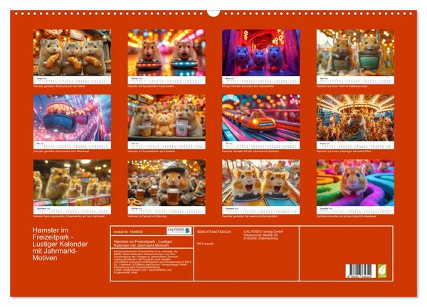 Produktbild: Hamster im Freizeitpark - Lustiger Kalender mit Jahrmarkt-Motiven (Wandkalender 2026 DIN A2 quer), CALVENDO Monatskalender