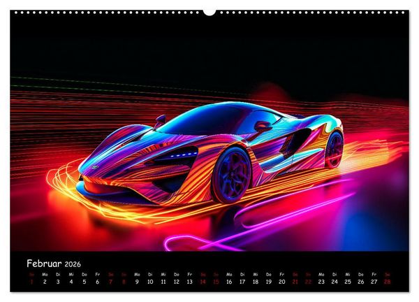 Produktbild: Futuristische Neon Cars (hochwertiger Premium Wandkalender 2026 DIN A2 quer), Kunstdruck in Hochglanz