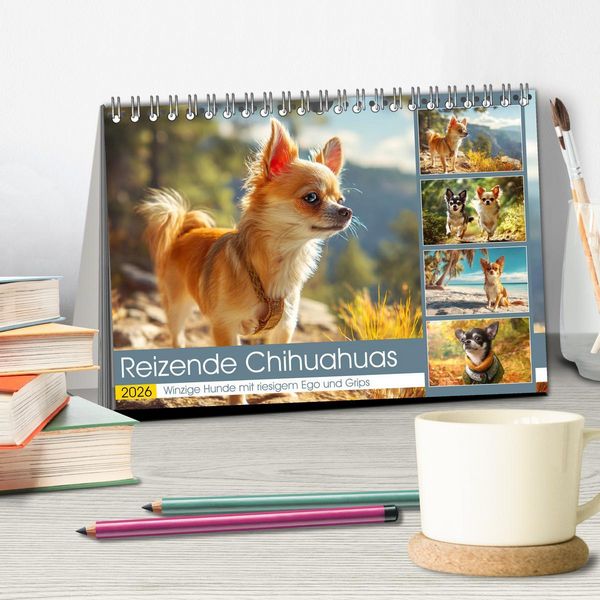 Produktbild: Reizende Chihuahuas. Winzige Hunde mit riesigem Ego und Grips (Tischkalender 2026 DIN A5 quer), CALVENDO Monatskalender