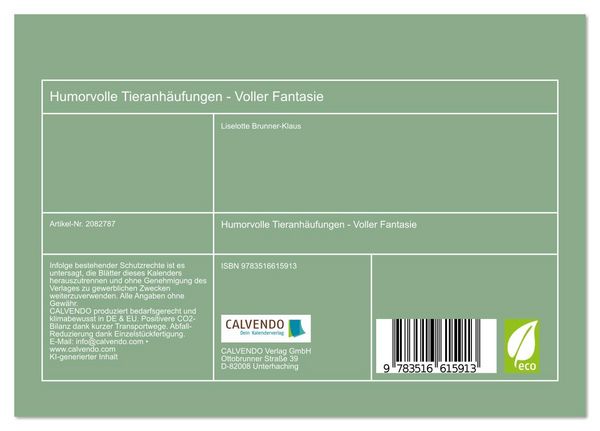 Produktbild: Humorvolle Tieranh&auml;ufungen - Voller Fantasie (Tischkalender 2026 DIN A5 quer), CALVENDO Monatskalender