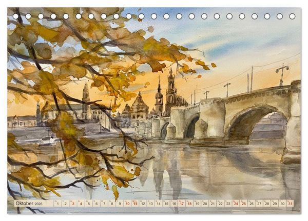 Produktbild: Dresden und das Elbtal - Ein Aquarellkalender von Claudia Pinkau (Tischkalender 2026 DIN A5 quer), CALVENDO Monatskalender