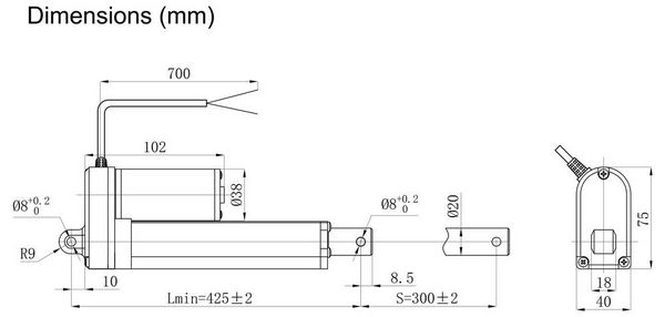 Produktbild: TRU COMPONENTS Elektrozylinder TC24-300-150 TC-13492816 Hubl&auml;nge 300 mm Schubkraft 150 N 24 V/DC 1 St.
