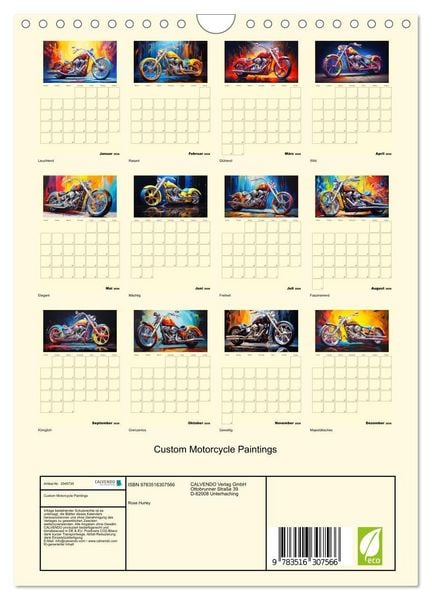 Produktbild: Custom Motorcycle Paintings (Wandkalender 2026 DIN A4 hoch), CALVENDO Monatskalender