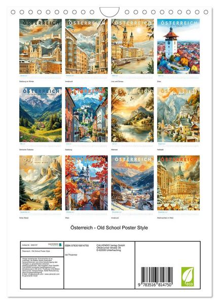 Produktbild: &Ouml;sterreich - Old School Poster Style (Wandkalender 2027 DIN A4 hoch), CALVENDO Monatskalender