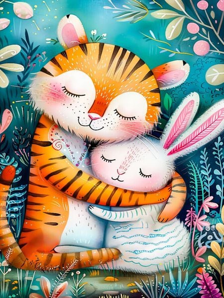 Produktbild: CALVENDO Puzzle Freundschaft - Tiger und Hase | 1000 Teile Lege-Gr&ouml;&szlig;e 64x48cm Foto-Puzzle f&uuml;r gl&uuml;ckliche Stunden