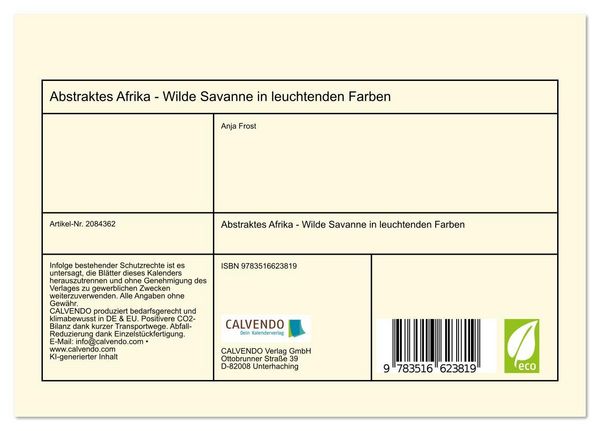 Produktbild: Abstraktes Afrika - Wilde Savanne in leuchtenden Farben (Tischkalender 2026 DIN A5 quer), CALVENDO Monatskalender