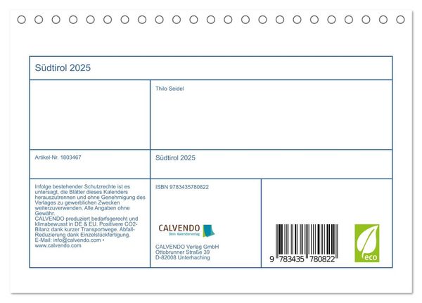 Produktbild: S&uuml;dtirol 2025 (Tischkalender 2025 DIN A5 quer), CALVENDO Monatskalender