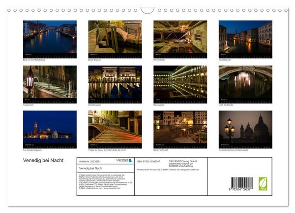 Produktbild: Venedig bei Nacht (Wandkalender 2026 DIN A3 quer), CALVENDO Monatskalender