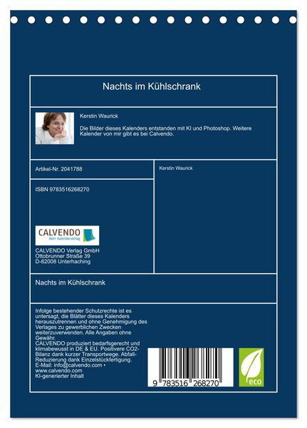 Produktbild: Nachts im K&uuml;hlschrank (Tischkalender 2026 DIN A5 hoch), CALVENDO Monatskalender