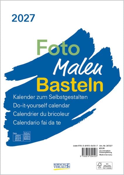 Produktbild: Foto-Malen-Basteln Bastelkalender A4 wei&szlig; 2027