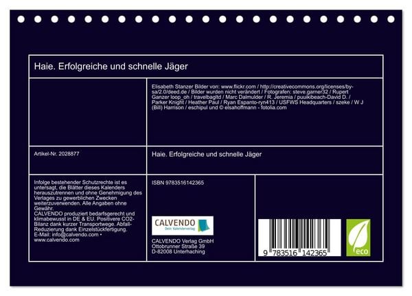 Produktbild: Haie. Erfolgreiche und schnelle J&auml;ger (Tischkalender 2026 DIN A5 quer), CALVENDO Monatskalender