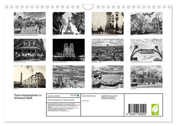 Produktbild: Paris-Impressionen in Schwarz-Wei&szlig; (Wandkalender 2026 DIN A4 quer), CALVENDO Monatskalender