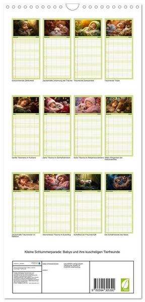 Produktbild: Familienplaner 2027 - Kleine Schlummerparade: Babys und ihre kuscheligen Tierfreunde mit 5 Spalten (Wandkalender, 21 x 45 cm) CALVENDO