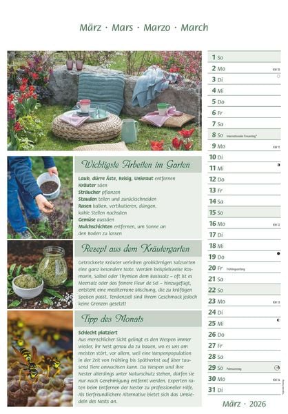 Produktbild: Das Gartenjahr 2026 - Bildkalender 23,7x34 cm - mit saisonalen Gartentipps und Rezepten - Ratgeber - Wandkalender - Küchenkalender - Alpha Edition