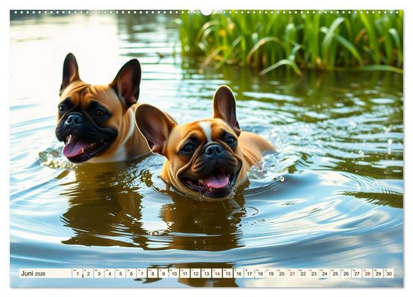 Produktbild: Frenchies in Spiellaune (hochwertiger Premium Wandkalender 2026 DIN A2 quer), Kunstdruck in Hochglanz