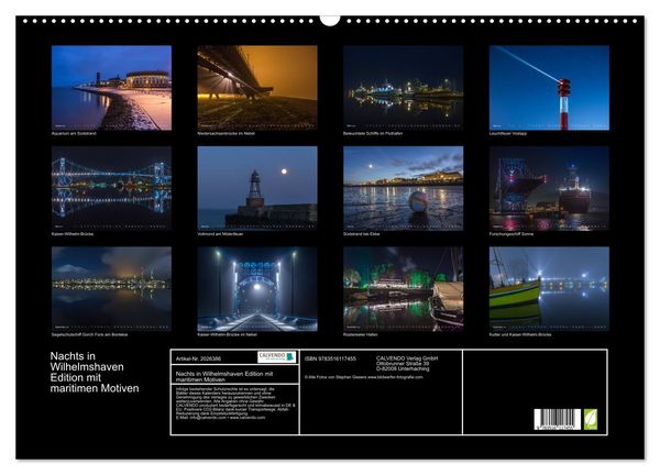 Produktbild: Nachts in Wilhelmshaven Edition mit maritimen Motiven (Wandkalender 2026 DIN A2 quer), CALVENDO Monatskalender