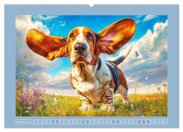 Produktbild: Schlappohren-Zauber. Fr&ouml;hliche Bassets in bunten Momenten (hochwertiger Premium Wandkalender 2026 DIN A2 quer), Kunstdruck in Hochglanz