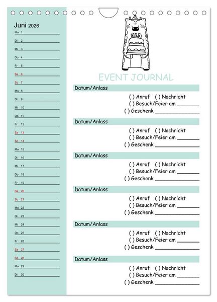 Produktbild: Geburtstagsplaner Doodle Tiere - F&uuml;r Termine, Geschenke, Eventdetails & mehr (Wandkalender 2026 DIN A4 hoch), CALVENDO Monatskalender