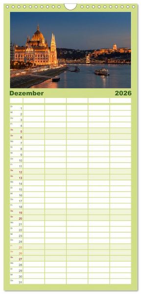 Produktbild: Familienplaner 2026 - Budapest: zwischen Parlamentsgeb&auml;ude und Burgpalast mit 5 Spalten (Wandkalender, 21 x 45 cm) CALVENDO