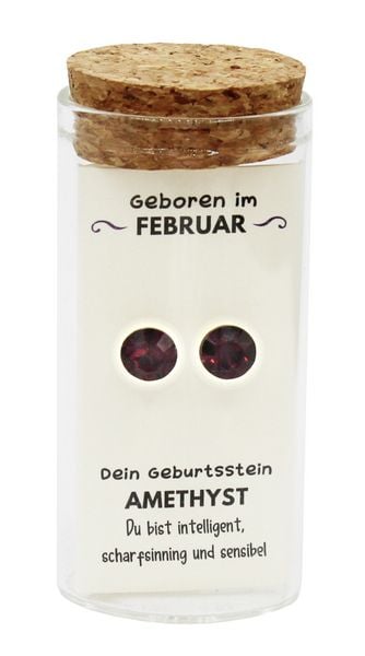 Produktbild: "Februar" Geburtsstein Ohrstecker im Gl&auml;schen