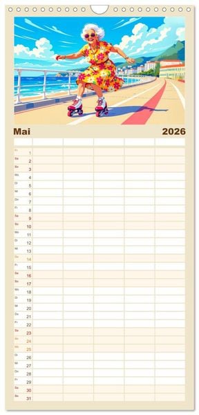 Produktbild: Familienplaner 2026 - Oma rockt den Ruhestand - Lustiger Frauenkalender mit Humor mit 5 Spalten (Wandkalender, 21 x 45 cm) CALVENDO
