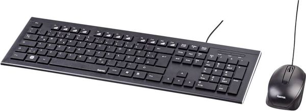 Hama Cortino USB Tastatur, Maus-Set Ergonomisch Deutsch, QWERTZ Schwarz