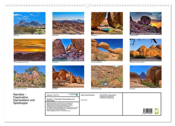 Produktbild: Namibia &ndash; Faszination Damaraland und Spitzkoppe (Wandkalender 2026 DIN A2 quer), CALVENDO Monatskalender