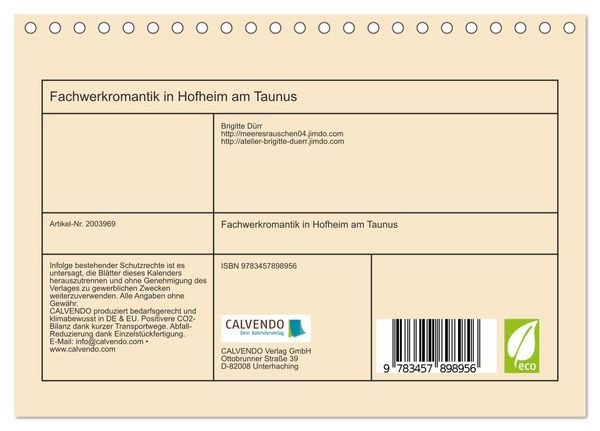 Produktbild: Fachwerkromantik in Hofheim am Taunus (Tischkalender 2026 DIN A5 quer), CALVENDO Monatskalender