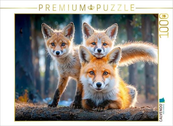Produktbild: CALVENDO Puzzle Eine F&uuml;chsin f&uuml;hrt ihre Jungen durch das frische Gr&uuml;n des Fr&uuml;hlingswaldes | 1000 Teile Lege-Gr&ouml;&szlig;e 64x48cm Foto-Puzzle f&uuml;r gl&uuml;ckliche S